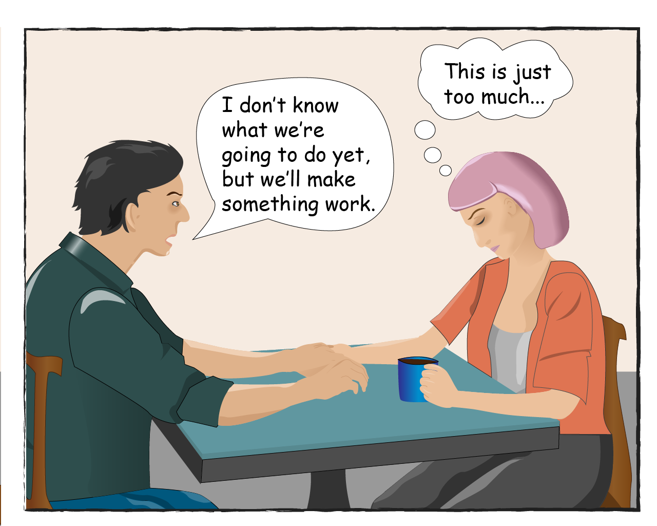 Tom says: I don't know what we're going to do yet, but we'll make something work. Karina thinks: This is jus too much..